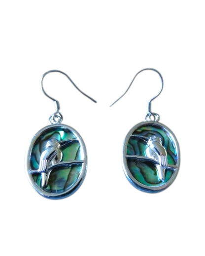Kingfisher Sterling Silver with NZ Paua Oval Drop Earrings