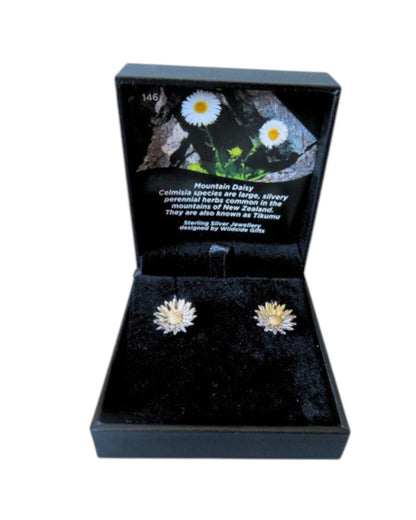Mountain Daisy Solid Sterling Silver drop earrings