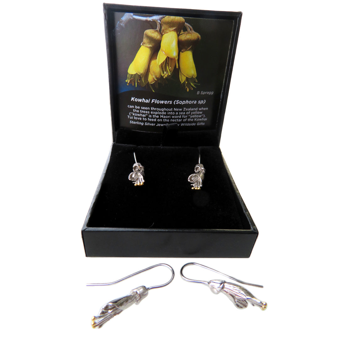 STERLING SILVER KOWHAI FLOWER DROP EARRINGS