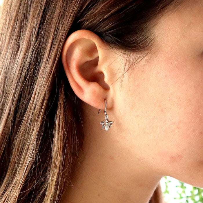 STERLING SILVER BEE DROP EARRINGS