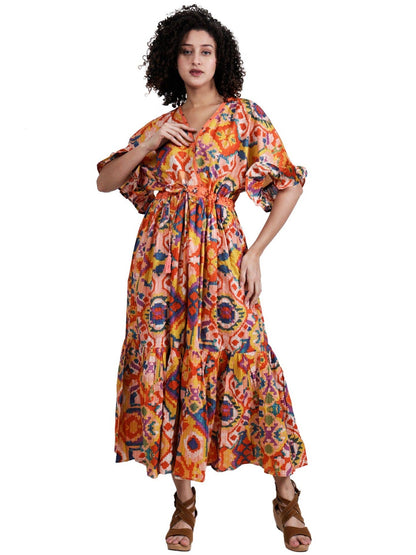 Abstract Screen Print Empire Waist Maxi Dress