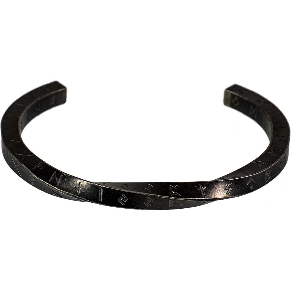 Stainless Steel Viking Twist Cuff Bracelet-Nordic Runes Black