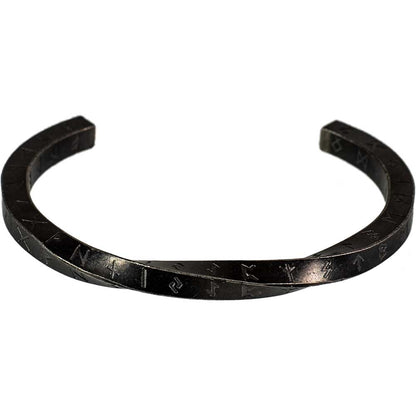 Stainless Steel Viking Twist Cuff Bracelet-Nordic Runes Black