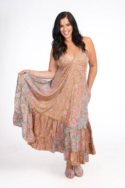 SILK HALTER DRESS: Sage / One Size