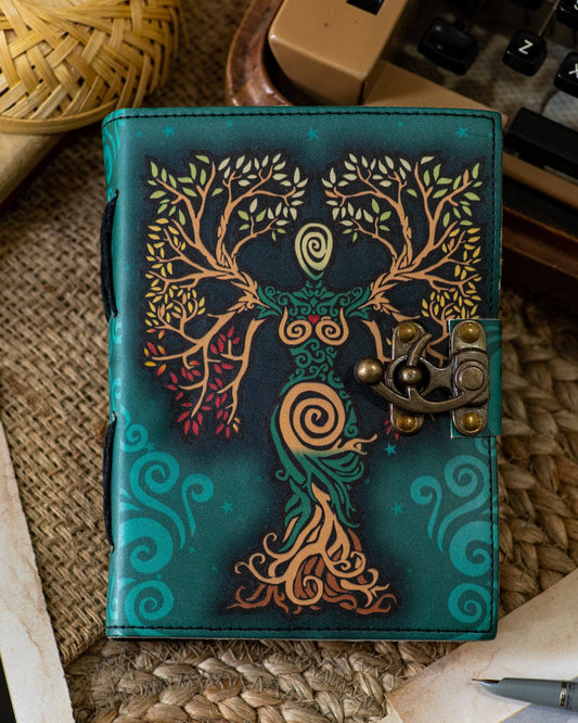 Vintage Leather Journal Diary with Mother of Earth Print
