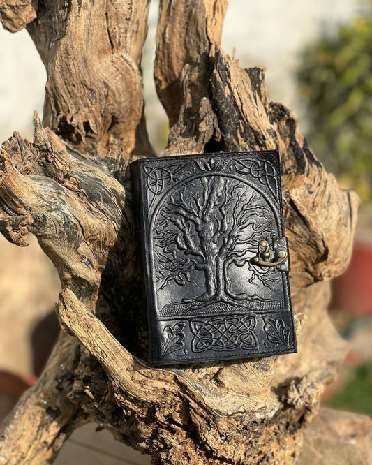 Leather Journal Notebook Tree Embossed Life of Tree: Black