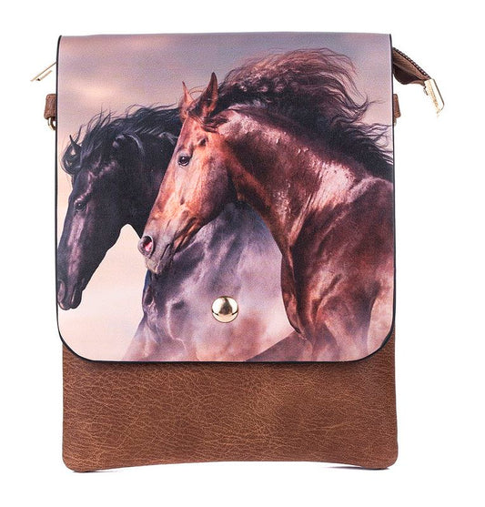 Horses Brown Flap Bag