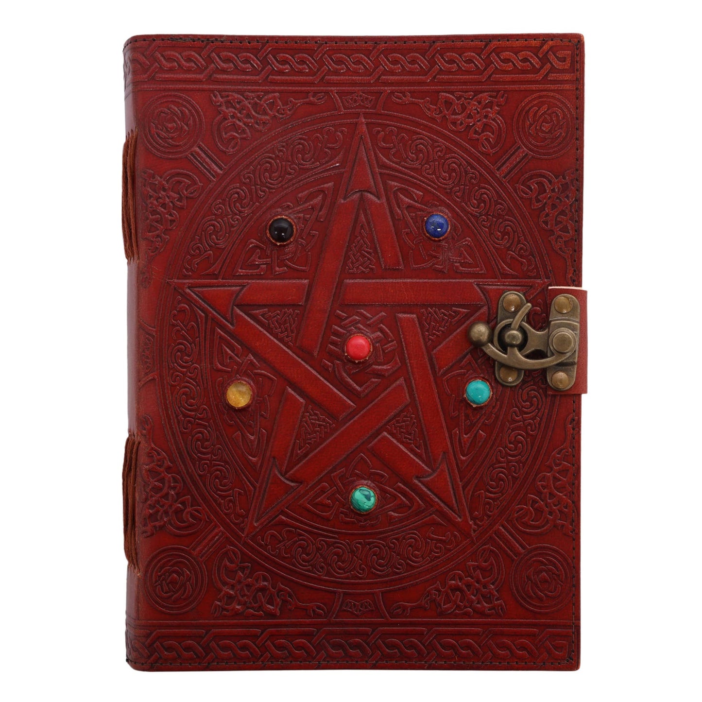 Leather Journal with 6 Precious Pentagram Stone Gift Journal