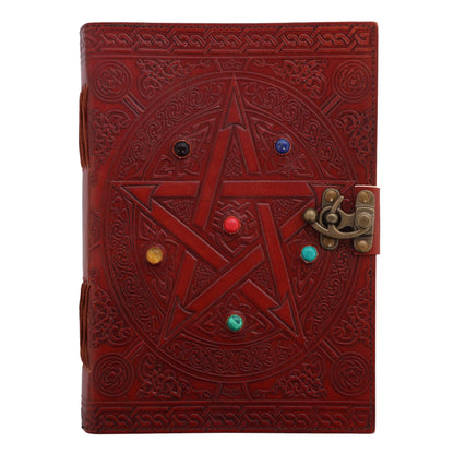 Leather Journal with 6 Precious Pentagram Stone Gift Journal