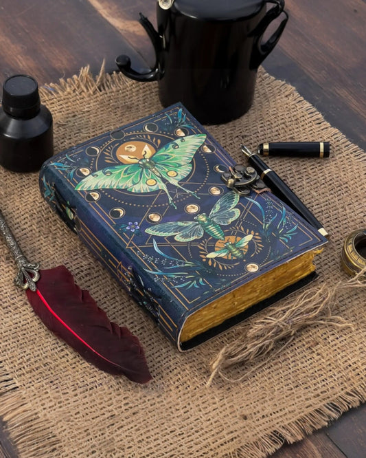 Leather Journal Blank Vintage Notebook with Butterfly Print