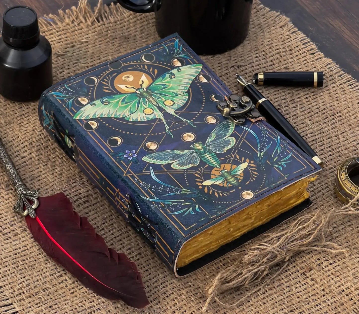 Leather Journal Blank Vintage Notebook with Butterfly Print