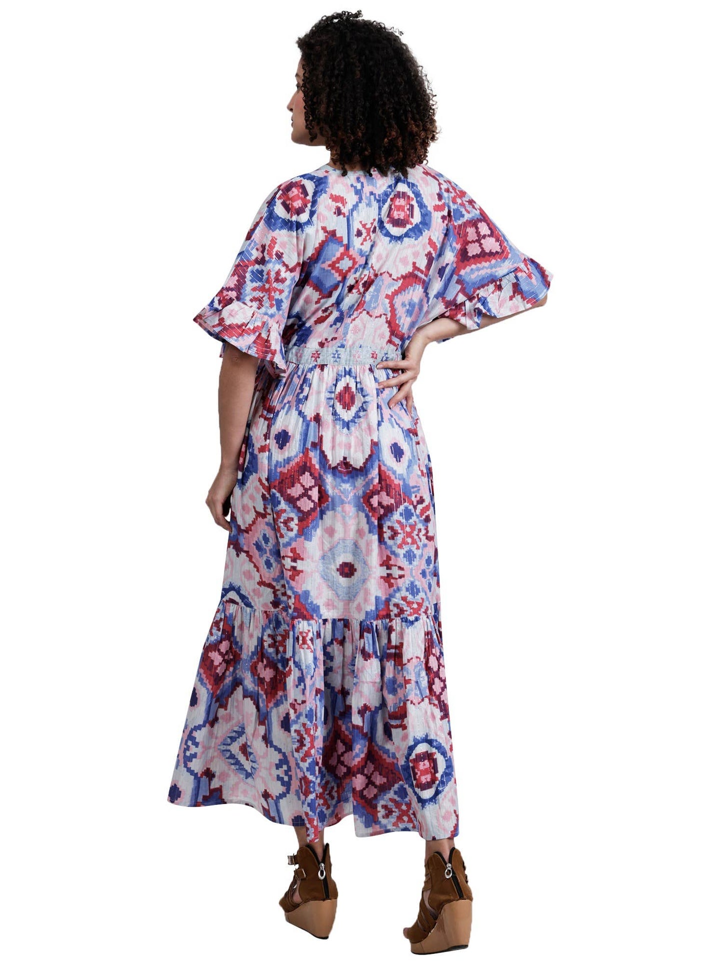 Abstract Screen Print Empire Waist Maxi Dress