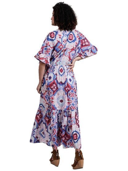 Abstract Screen Print Empire Waist Maxi Dress