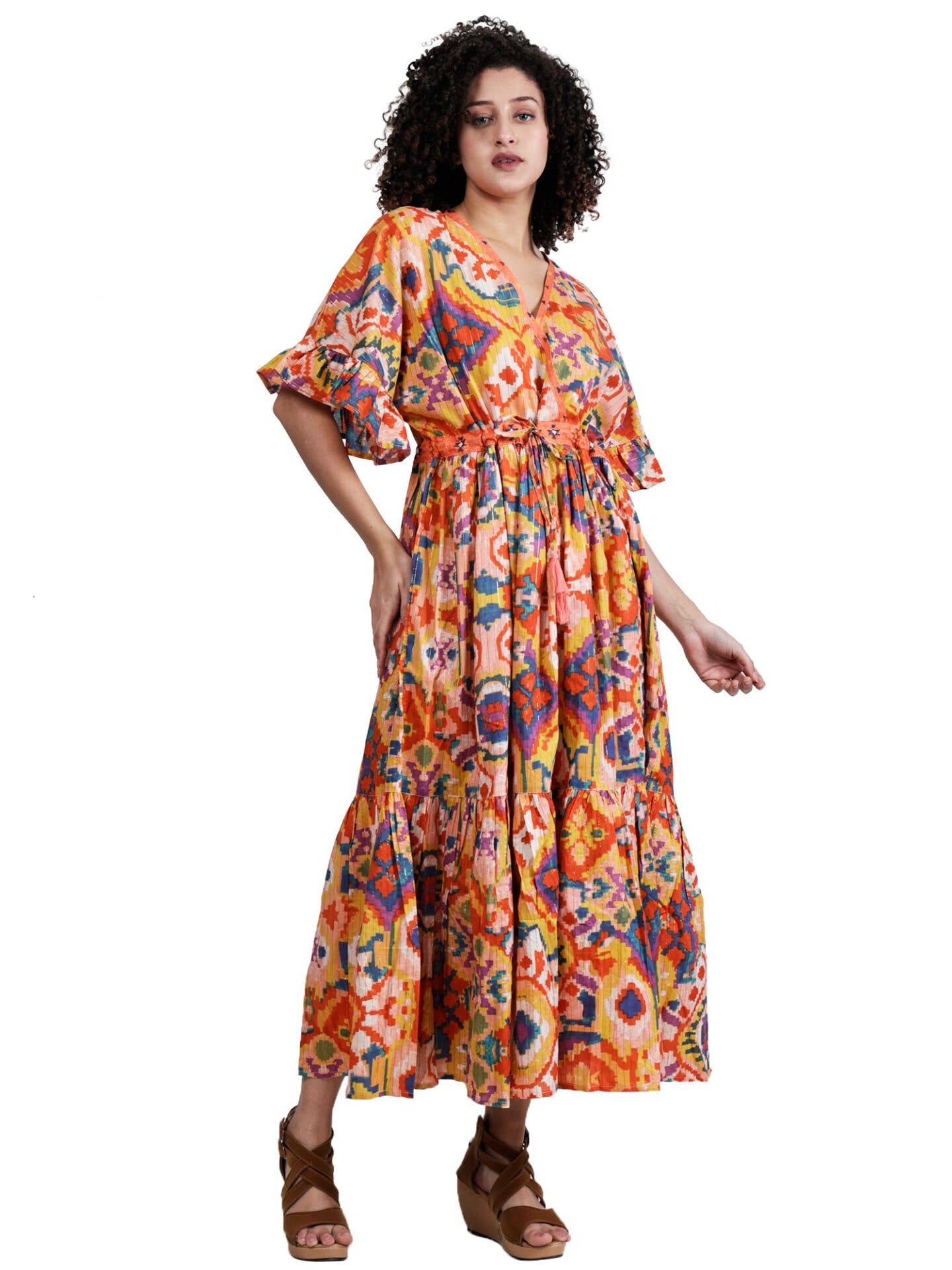 Abstract Screen Print Empire Waist Maxi Dress