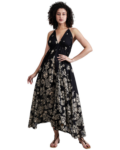 Long Knot Floral Screen Print Beach Dress