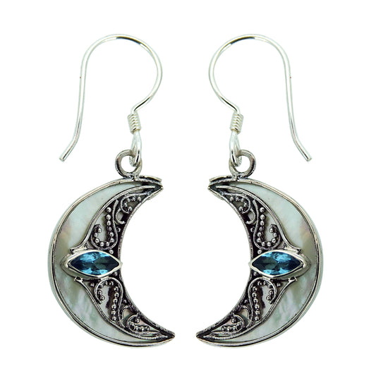 Topaz & Mother of Pearl Moon Earrings