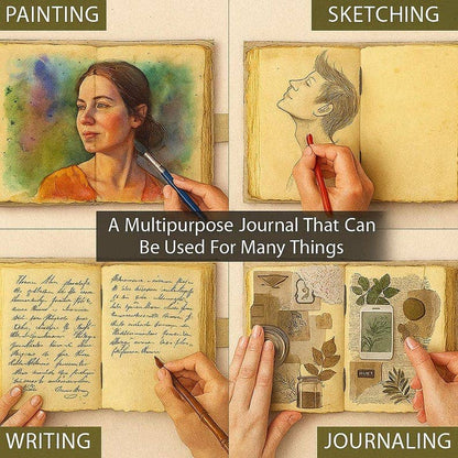 Leather Journal Blank Vintage Notebook with Moon Print  