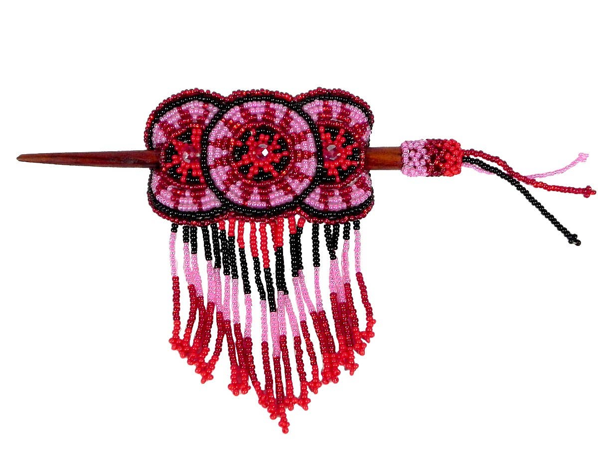 Large Beaded 3 Circle Seed Bead Fringe Barrette Hair Stick