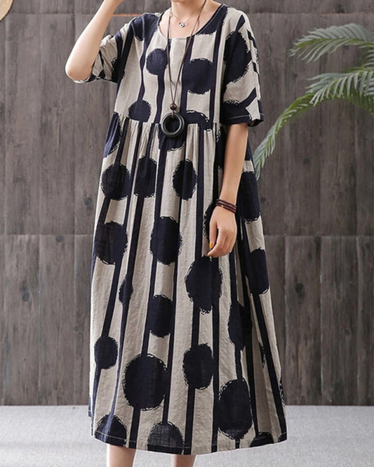 Navy spots lines dress
