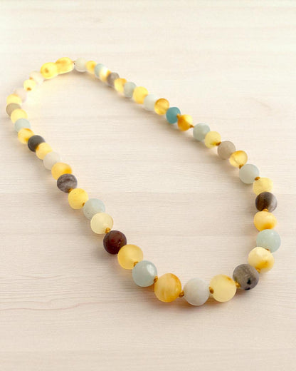 Raw Gold Amber & Amazonite Gemstone-11 inch Necklace