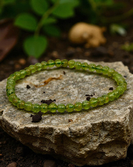 Elastic Bracelet 3-4mm Round Beads - Peridot