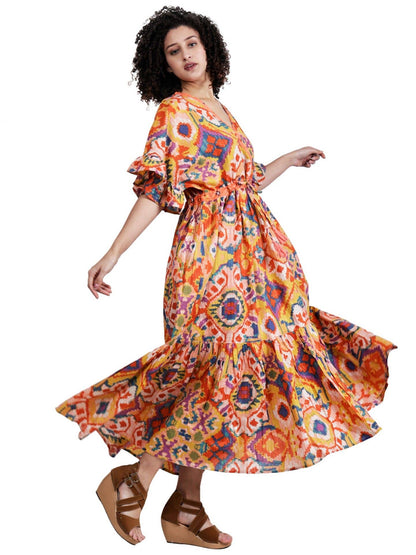 Abstract Screen Print Empire Waist Maxi Dress