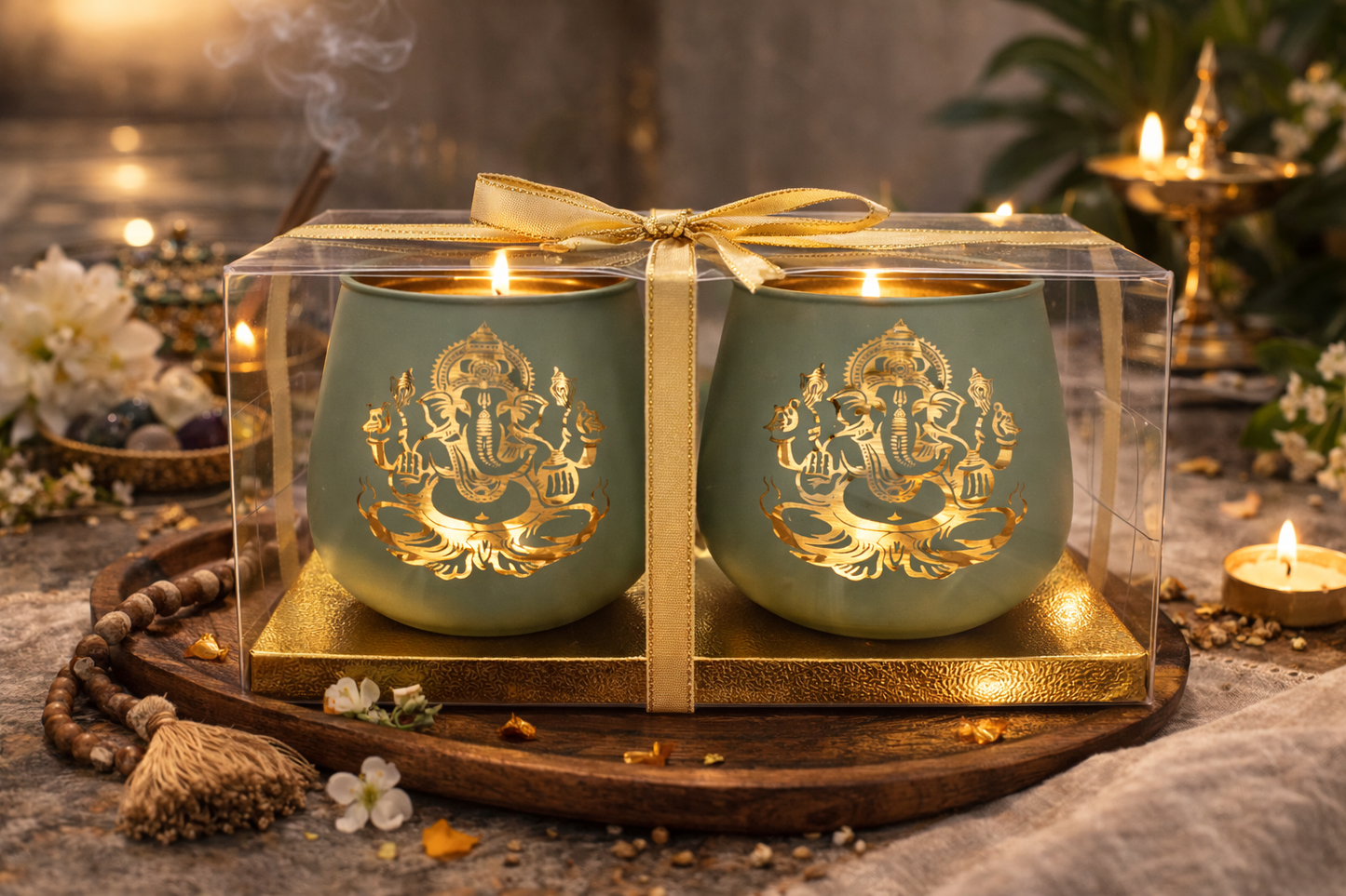 Candle Holder - Ganesha (4 in.) 2pcs: Turquoise