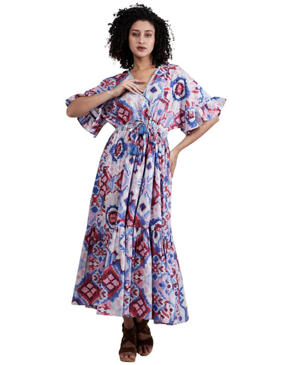 Abstract Screen Print Empire Waist Maxi Dress