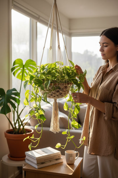 Sansi Cane & Macrame Plant Holder