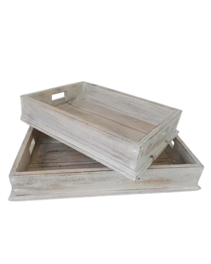Whitewash Slat Trays set of 2