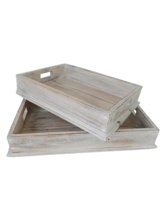 Whitewash Slat Trays set of 2