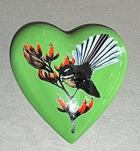 Native Bird with Flax flowers Ceramic Hearts