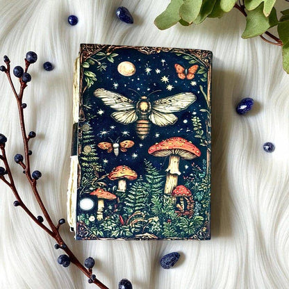 Leather Journal Blank Vintage Notebook with Mushroom Print