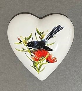 Native Bird with Pohutukawa Ceramic Hearts