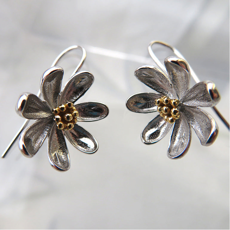 SILVER NZ CLEMATIS DROP EARRINGS