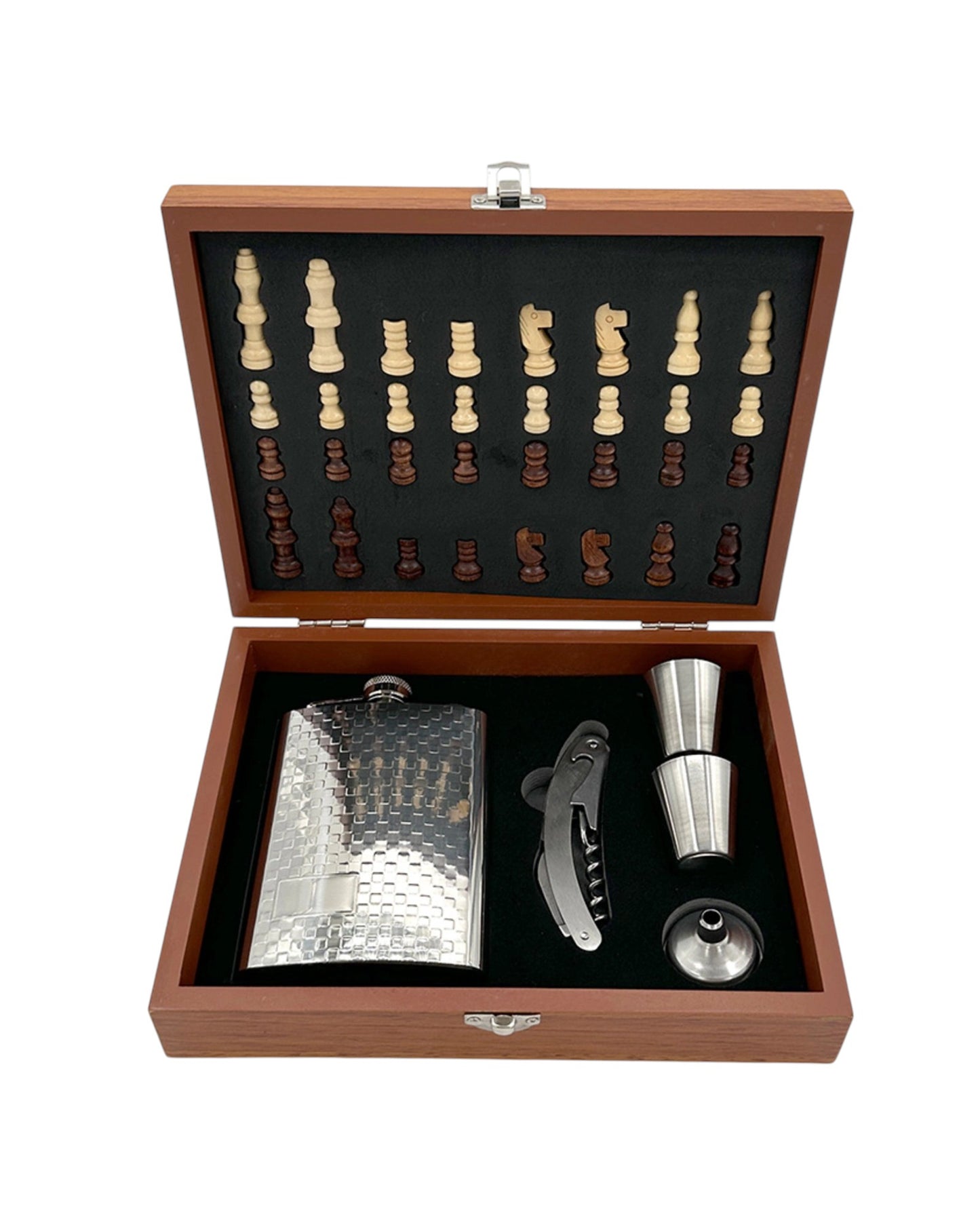 Silver Hip Flask & Chess Set