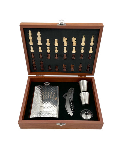 Silver Hip Flask & Chess Set