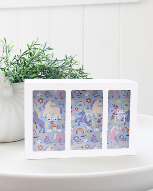 Kids Money Box Unicorn Spend Save Give