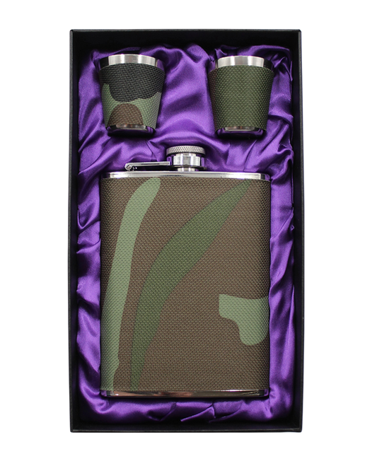 Army Camo Print Hip Flask Set