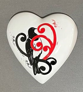 Native Bird with Koru Ceramic Hearts