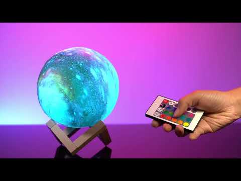 Galaxy Moon Touch Lamp  Mesmerising galaxy moon touch lamp Explore 16 different colours through the touch sensor to create the perfect ambience for any occasion Includes: USB cable for convenient recharging, remote control, wooden stand and user manual  https://snazzigifts.co.nz/products/galaxy-moon-touch-lamp