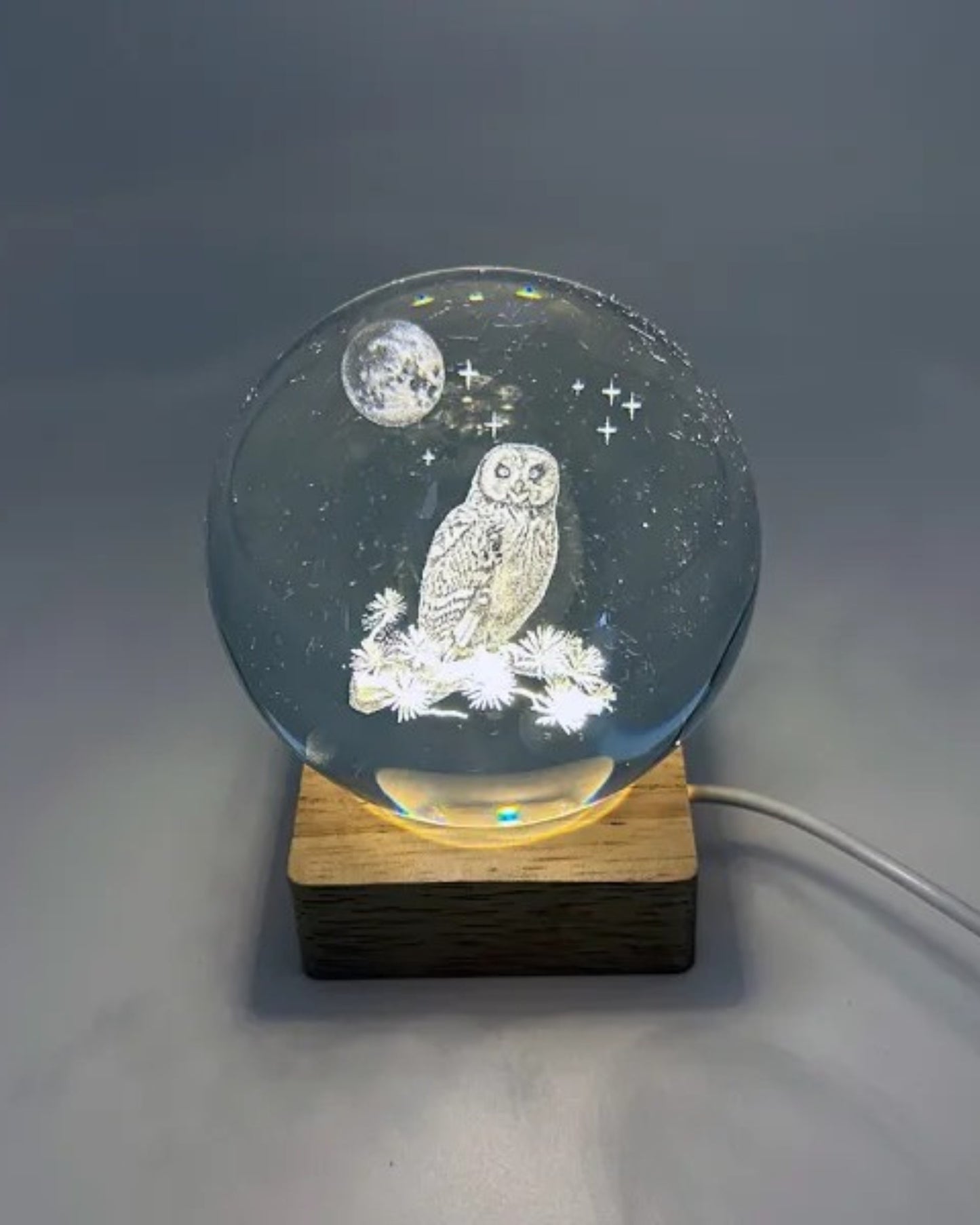 Owl Crystal Ball with Light
