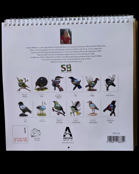 Sophie Blokker Calendar - New Zealand Natives Birds Eye View 2027