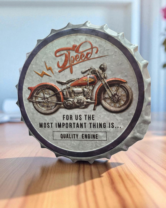 Speed Motorbike Bottle Top Sign