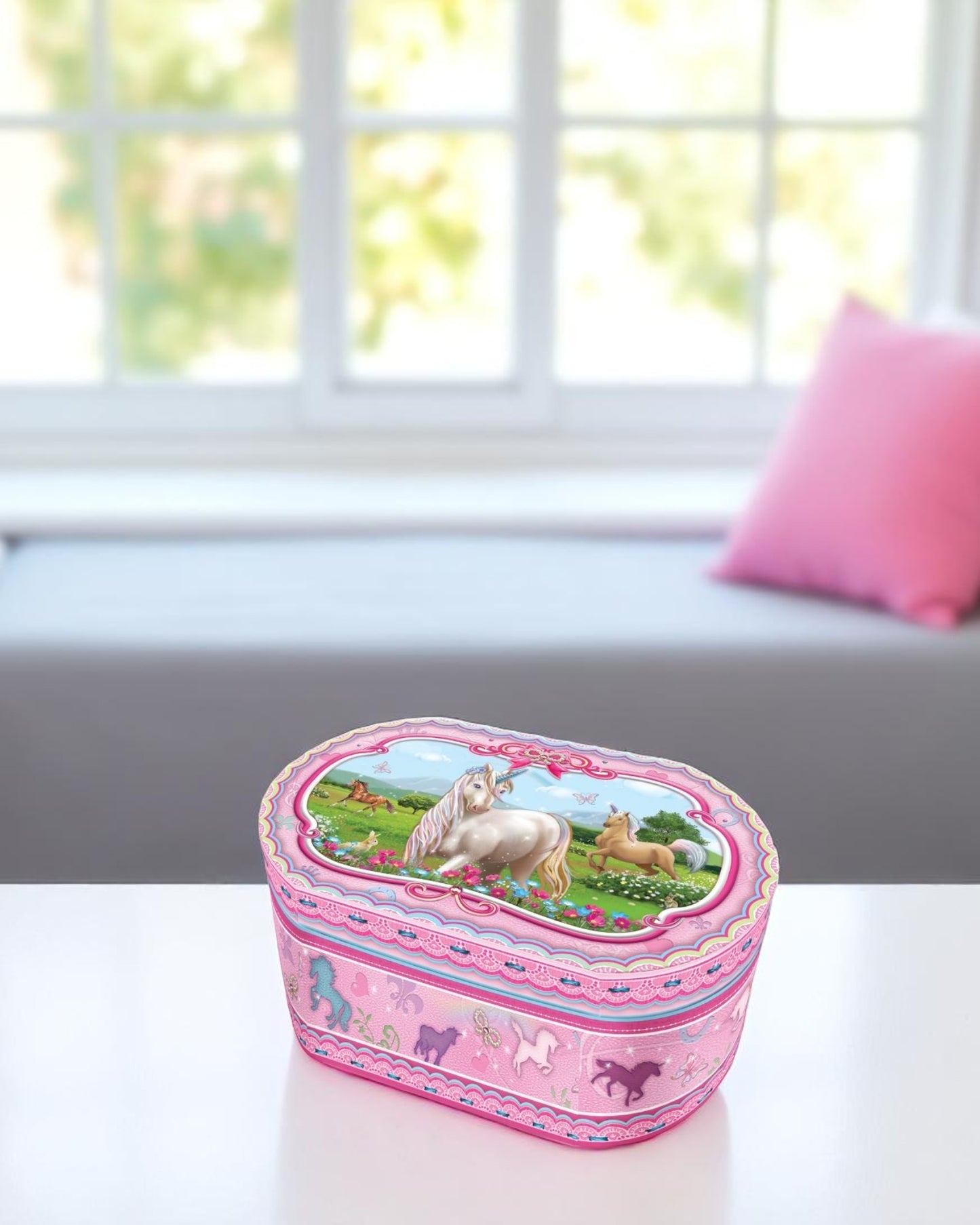 Oval Unicorn Music Box