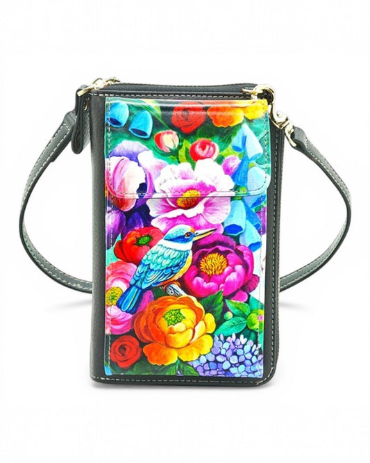 Kingfisher Birds and flowers - Cell Phone Bag with flap