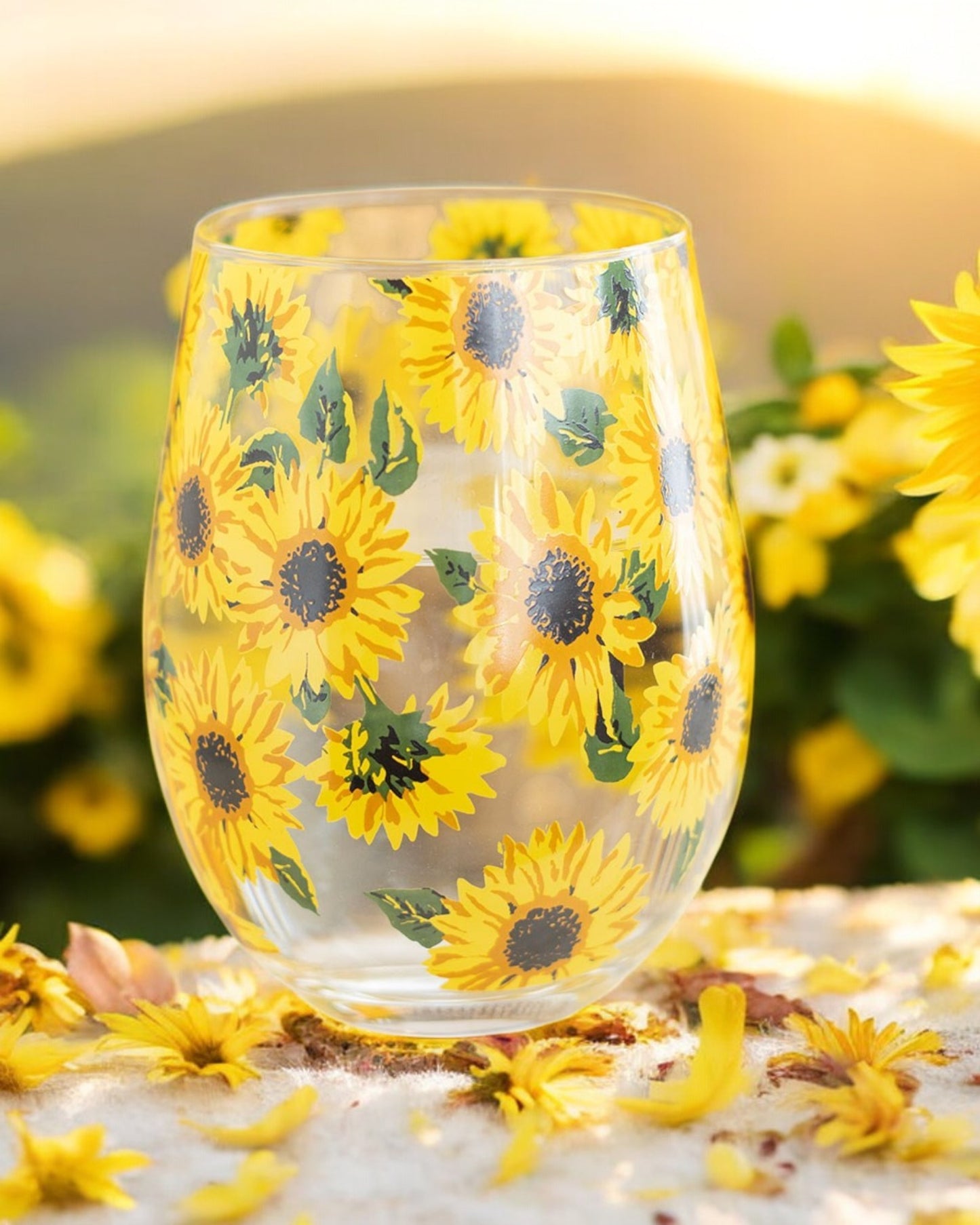 Sunflower Print Stemless Glass NEW!