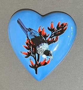 Native Bird with Flax flowers Ceramic Hearts