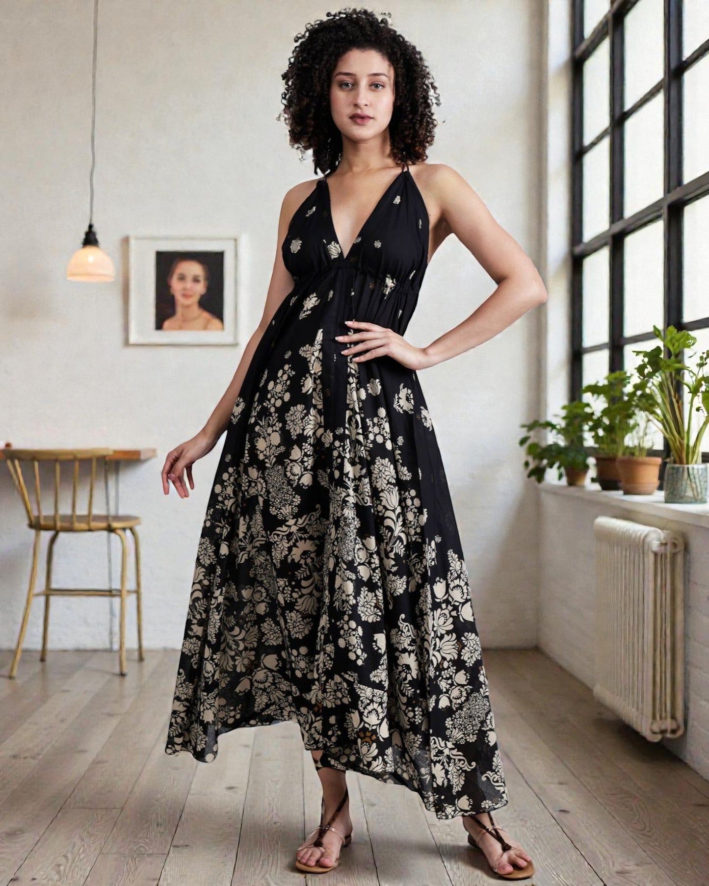 Long Knot Floral Screen Print Beach Dress