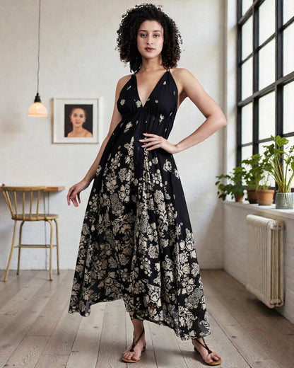 Long Knot Floral Screen Print Beach Dress